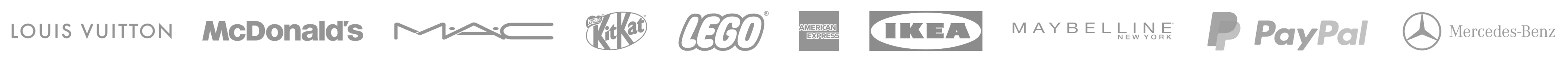 Logos of Louis Vuitton, The Home Depot, McDonald's, MAC, Bacardi, Uber, KitKat, PayPal, Lego, American Express, IKEA, Hyatt, HP, Maybelline, Mercedes-Benz, and Ray-Ban.