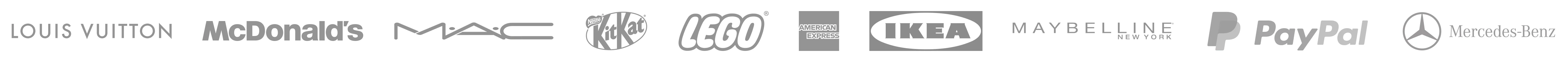 Logos of Louis Vuitton, The Home Depot, McDonald's, MAC, Bacardi, Uber, KitKat, PayPal, Lego, American Express, IKEA, Hyatt, HP, Maybelline, Mercedes-Benz, and Ray-Ban.