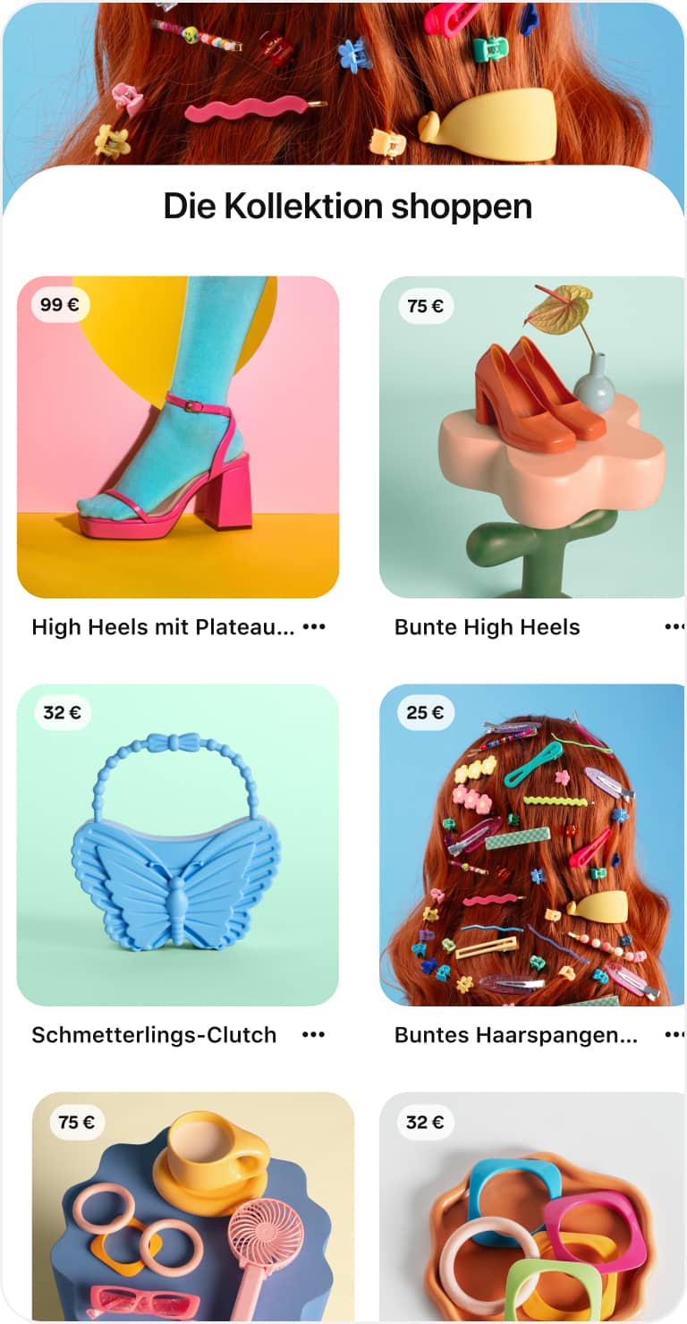 Eine Sammlung von Produkt-Pins von einer Accessoire-Marke