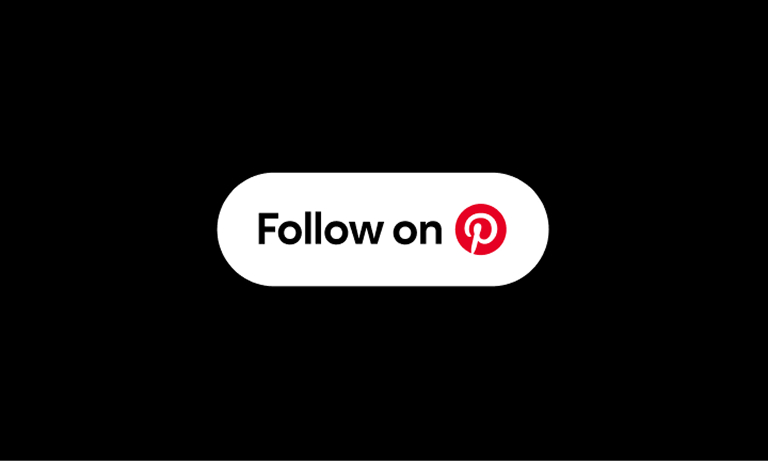 The words "Follow on" and a red Pinterest logo circled in a solid white container against a black background