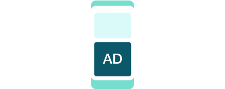 A graphic of a mobile phone that indicates an ad being shown on the bottom half of the screen.