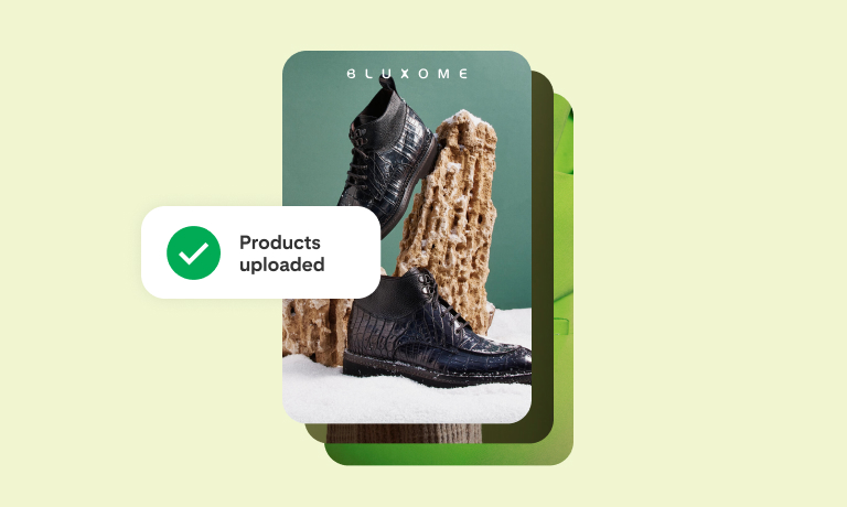 A photo of shoes appears with a green checkmark and  “Products uploaded” label