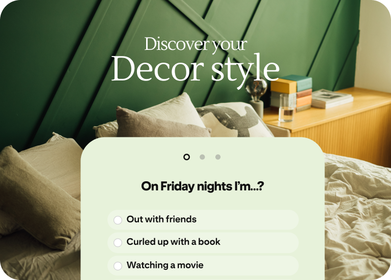 A Quiz ad helps people discover their decor style by asking how they spend Friday nights.