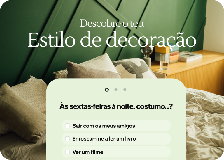 Um anúncio-questionário ajuda as pessoas a descobrir o seu estilo de decoração, perguntando-lhes como passam as noites de sexta-feira.