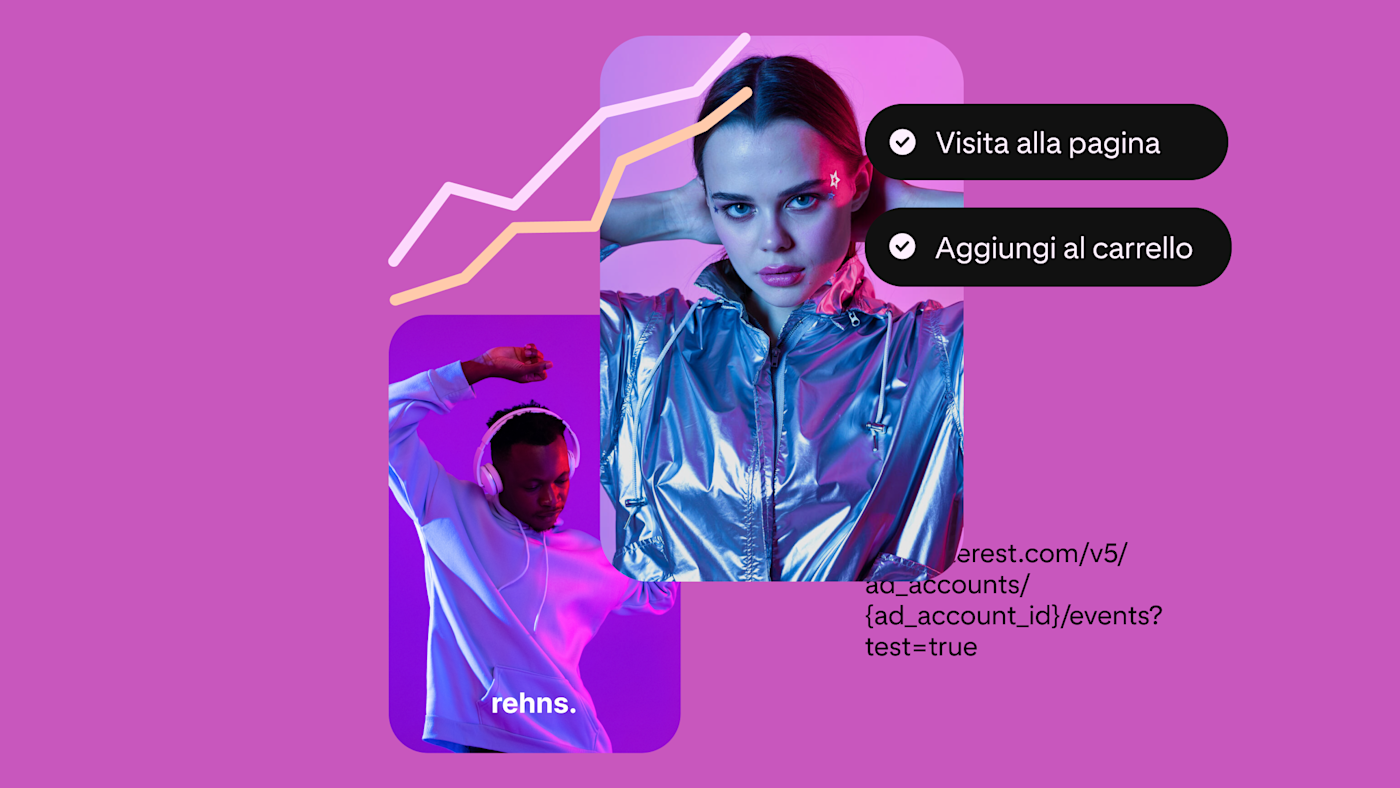 Pin che raffigura un uomo nero che balla con un paio di cuffie e una felpa grigia e Pin che raffigura una donna bianca con una giacca metallizzata, entrambi su sfondo rosa. Sono presenti i pulsanti "Visita alla pagina" e "Aggiungi al carrello".