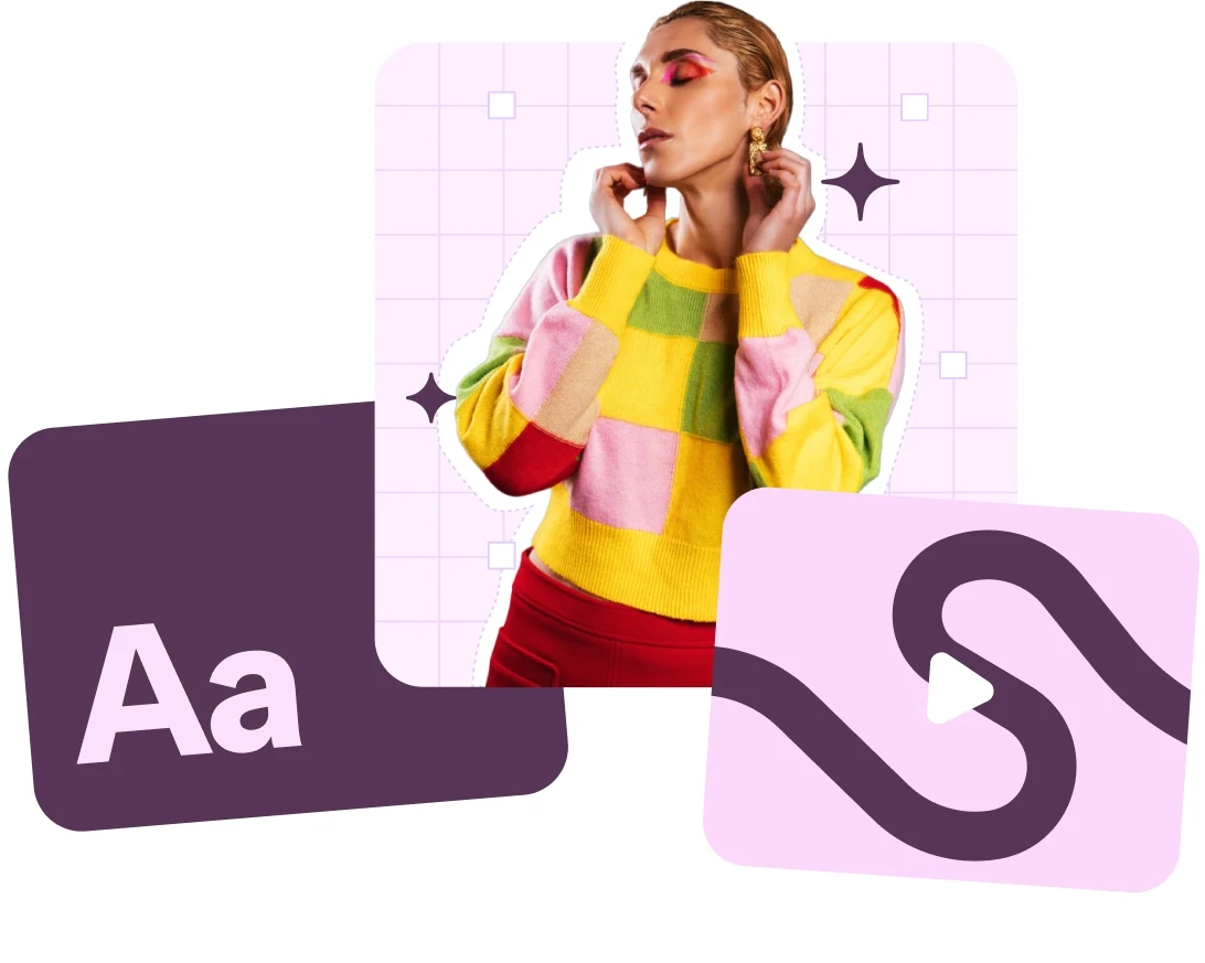 A collage shows an uppercase and lowercase letter “A”, a young person wearing a colorful outfit and a video graphic.