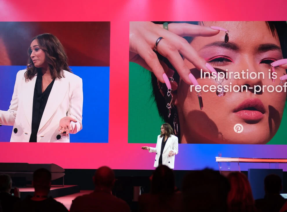 Visha Kudhail, Business Marketing Director, EMEA, onstage delivering a keynote speech at DMEXCO 2022 in Cologne, Germany.