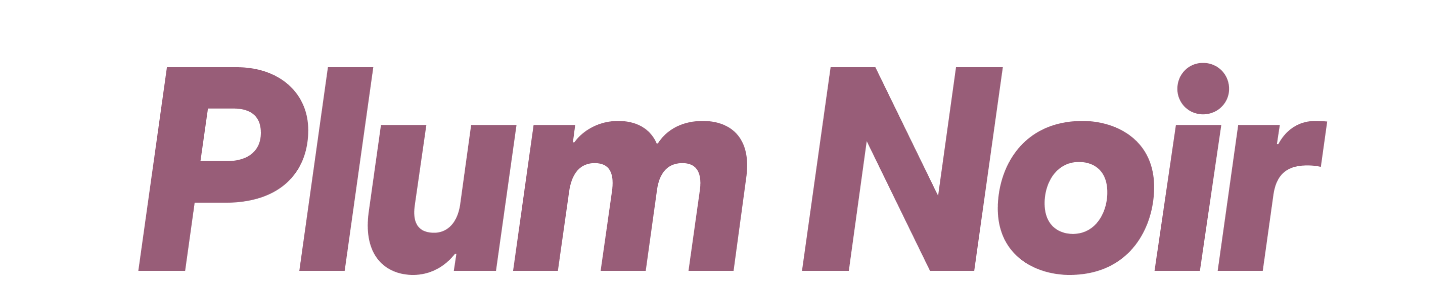 Der Text „Plum Noir“ in fetter, dunkelvioletter Schrift. 