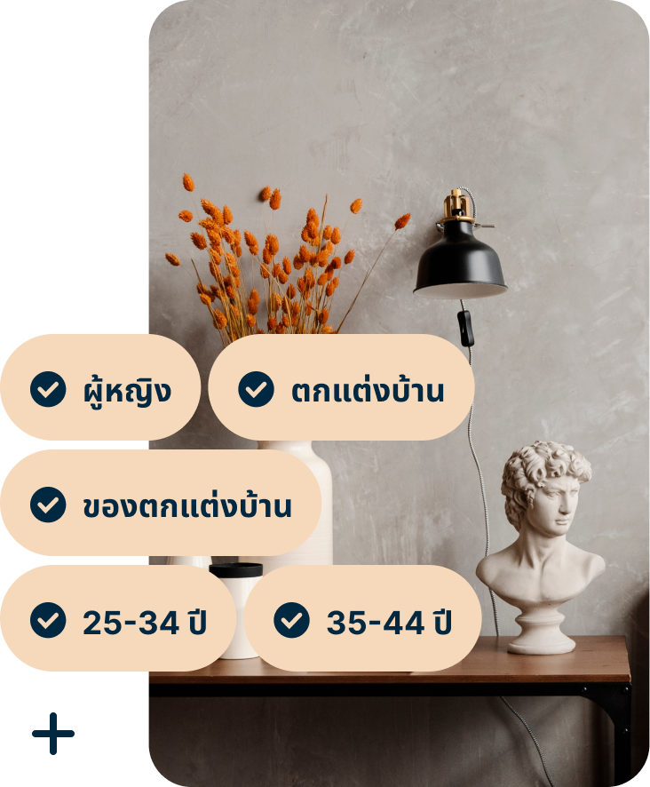 A Pin showing a desk with a vase of orange flowers, a black lamp and a bust of Michelangelo’s David with the search terms Women, Home decor, Home accessories, 25 to 34 and 35 to 44