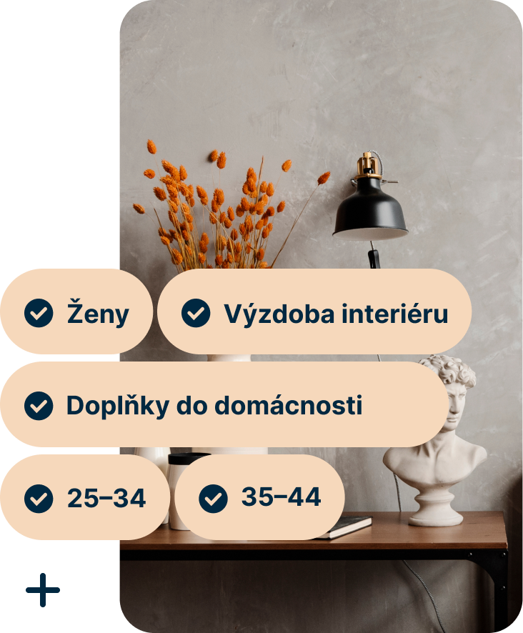 A Pin showing a desk with a vase of orange flowers, a black lamp and a bust of Michelangelo’s David with the search terms Women, Home decor, Home accessories, 25 to 34 and 35 to 44