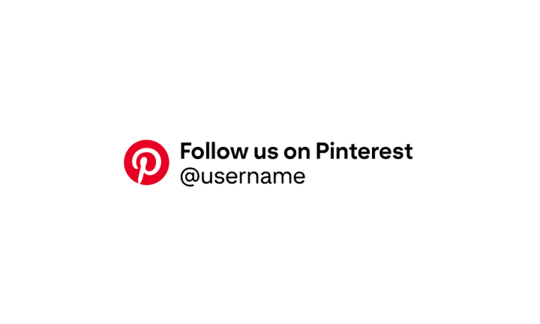 The Pinterest CTA in white and circled in red, left-aligned with a sample account handle against a white background