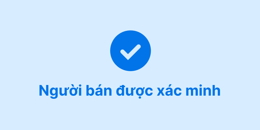 Dấu kiểm màu xanh đậm và từ "Người bán được xác minh" đặt giữa nền màu xanh nhạt. 