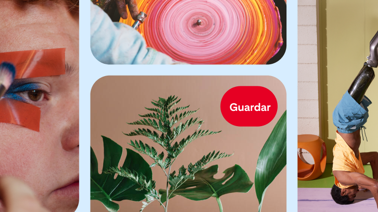 Primer plano del feed de inicio de Pinterest, que incluye Pines de diferentes pasatiempos y artículos.