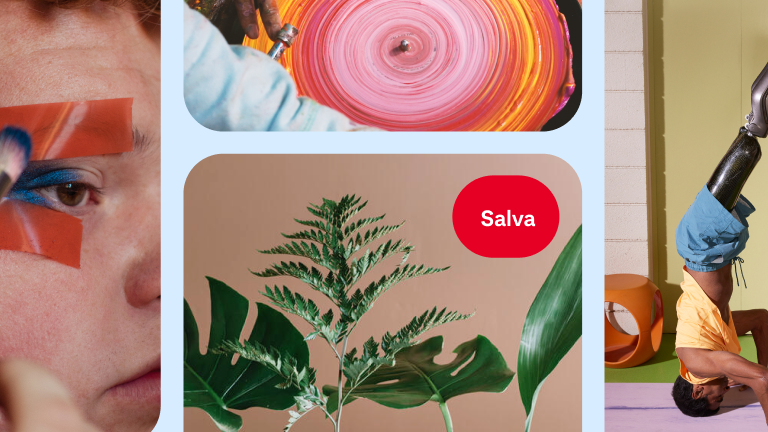 Primo piano del feed di Pinterest con Pin di diversi hobby e articoli.