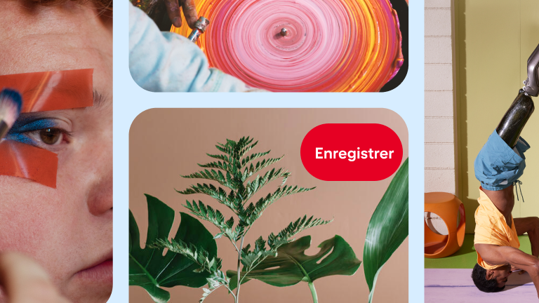 Gros plan de la page d’accueil de Pinterest contenant des Épingles de loisirs et d’articles variés.