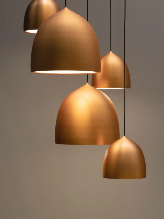 A set of atmospheric golden hanging lamps
