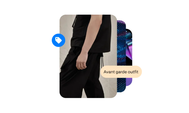 Three stacked Pins showing various avant garde outfit ideas, tagged â€œAvant garde outfitâ€� with a shopping tag icon.