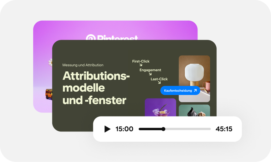 Eine Miniaturansicht für ein Webinar zu Attributionsmodellen und -fenstern mit einer Fortschrittsanzeige bei 15 Minuten.