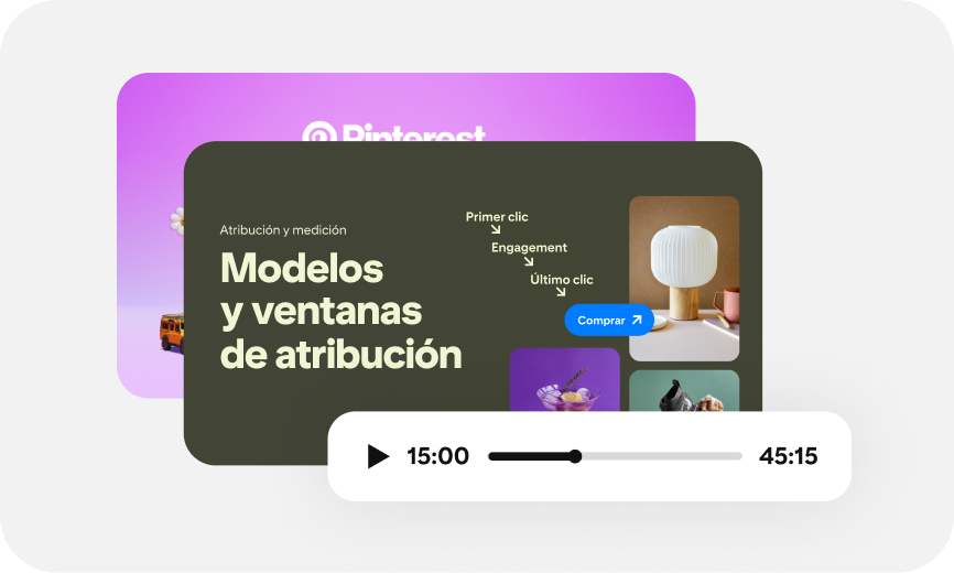 Una miniatura del seminario web “Modelos y ventanas de atribución” con una barra de progreso en la que se muestra que se han reproducido 15 minutos.