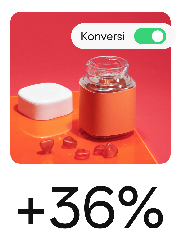 Pin menunjukkan vitamin, dengan elemen yang menyarankan kampanye untuk konversi.