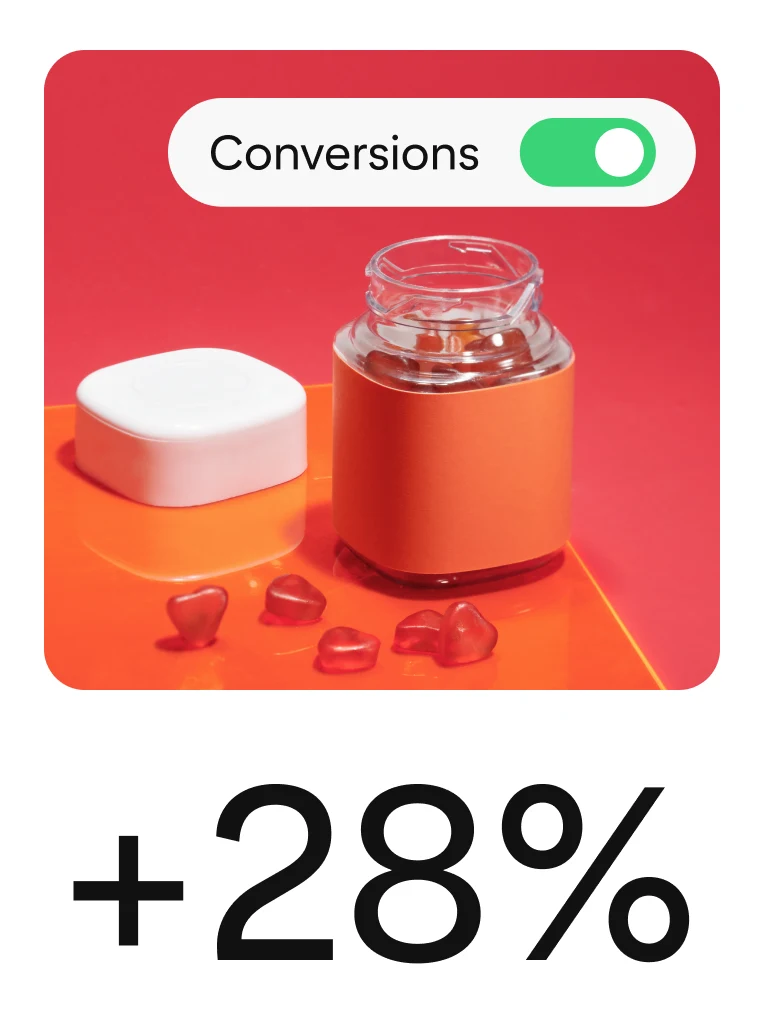 Pin shows vitamins, with elements suggesting a campaign for conversions.