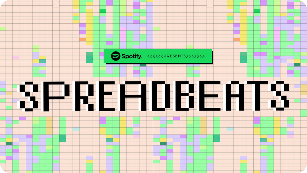 The words “Spotify Presents: Spreadbeats” are constructed within the cells of a colourful spreadsheet.