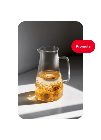 Pin of a glass pitcher filled halfway with water and orange flowers, with a ‘Promote’ button on the right.