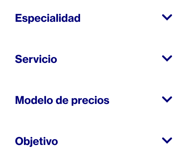 Categorías que indican cómo seleccionar Pinterest Partners con quienes trabajar: especialidad, servicio, modelo de precios y objetivo