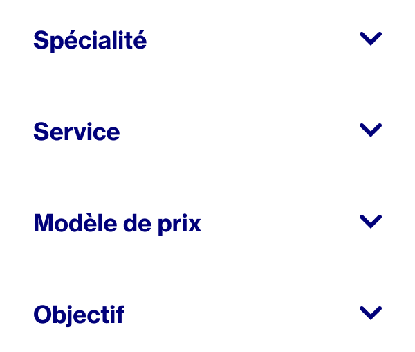 Mots-clés indiquant comment sélectionner les Pinterest Partners avec lesquels travailler : spécialité, service, modèle de prix et objectif