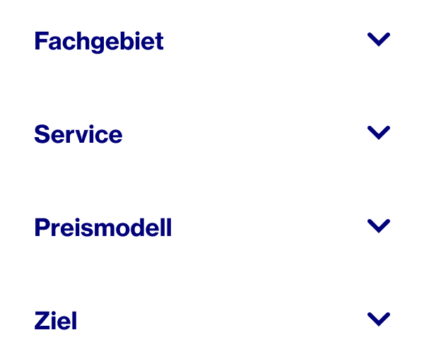 Kategorien, nach denen du Pinterest Partner für eine Zusammenarbeit auswählst: Fachgebiet, Service, Preismodell und Ziel