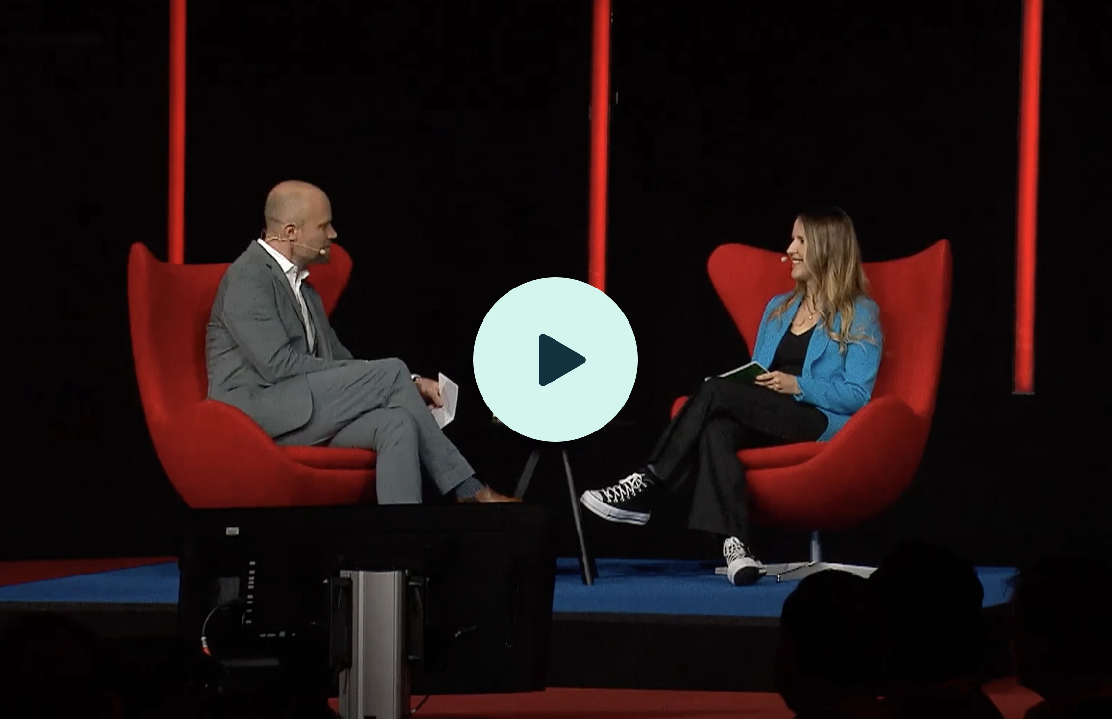 Pinterest's DACH Country Manager Martin Bardeleben onstage at DMEXCO 2022 with Nadine Kamski of L'Oreal