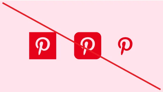 Зачеркнутые три розовых логотипа Pinterest без кругов на розовом фоне