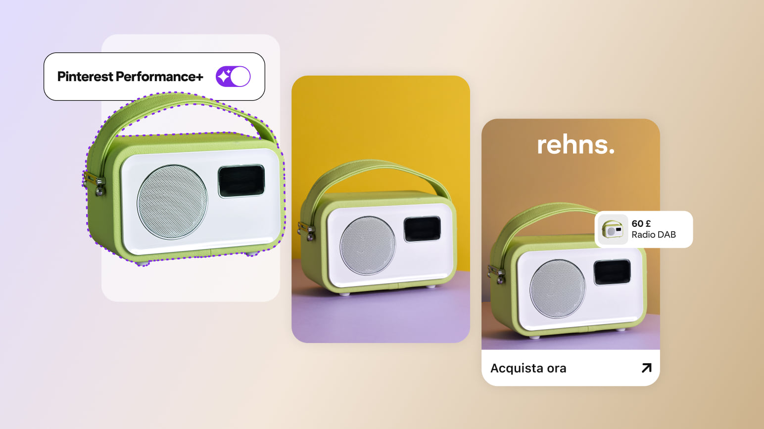 L'immagine mostra un annuncio di esempio ottimizzato con Pinterest Performance+