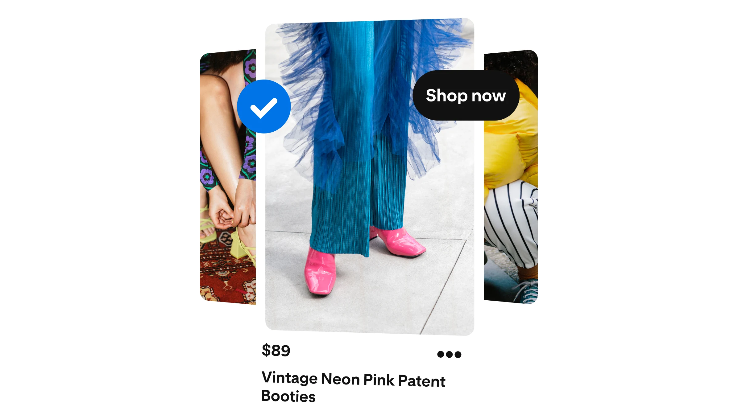 An ad with blue pants and pink shoes encourages people to shop.