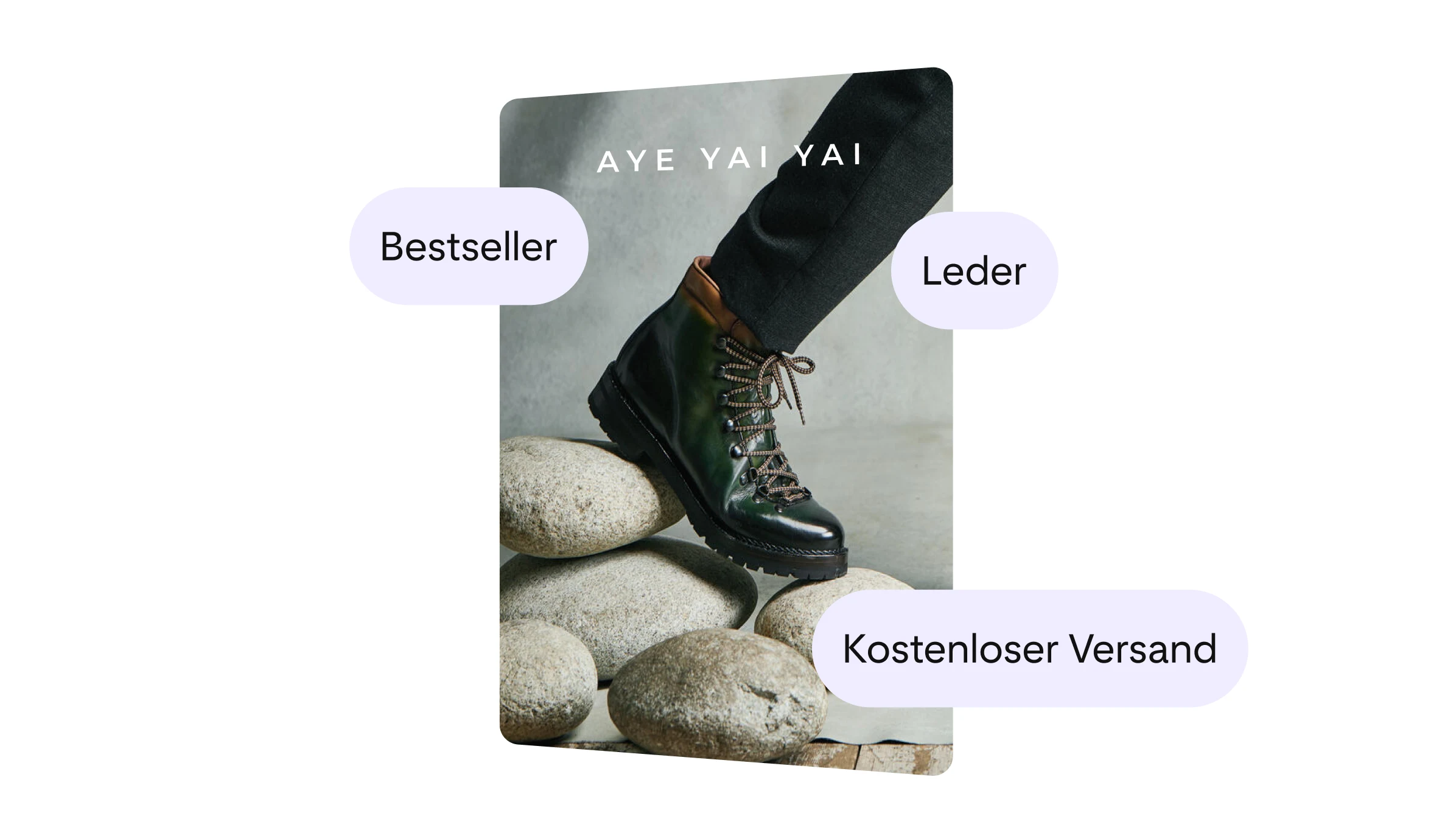 AYE YAI YAI Bewerben Sie ihre Stiefel, mit dem Text, der betont, dass es sich um Leder handelt, Bestseller und versandkostenfrei.