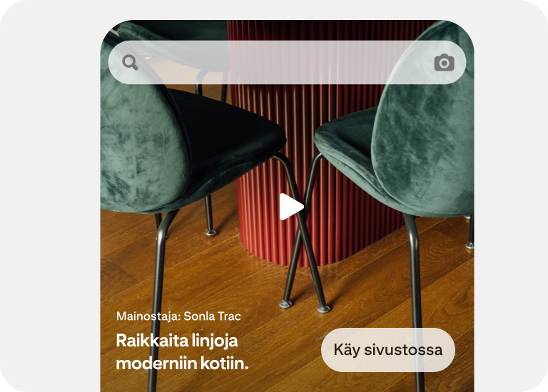 Premiere-spottimainos, jossa on täysleveä video vihreistä samettituoleista. 