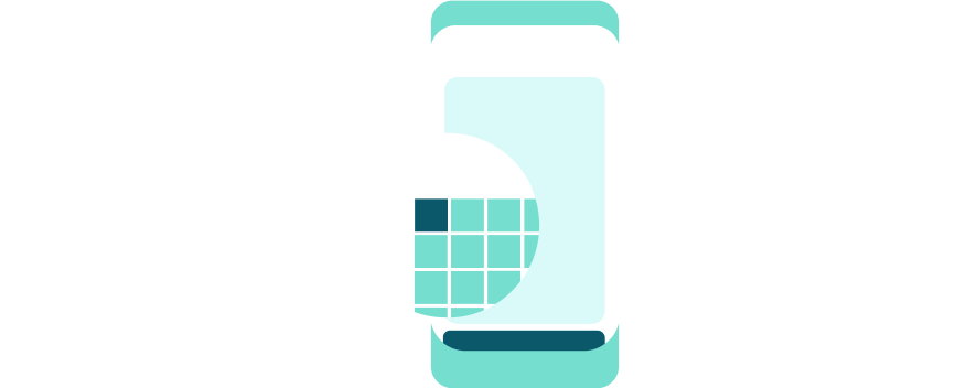 A graphic of a mobile phone, with a magnified close up of pixels on the screen.