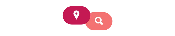 Un ícono de mapa y un ícono de búsqueda