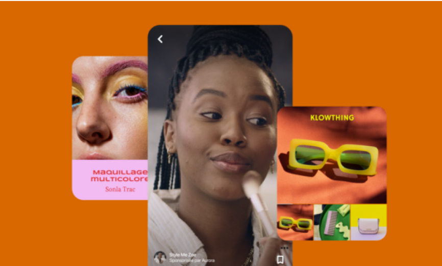 Pinterest UI mockup featuring fashion and beauty Pins