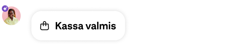 Suoritetun ostoksen ilmoitus, ostoskassikuvake, käyttäjän avatar ja violetti tekoälymerkki