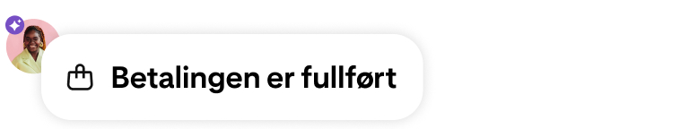 En varsling om et fullført kjøp med et handlekurvikon, en brukeravatar og et lilla KI-drevet merke