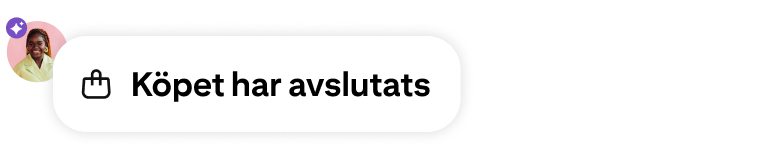 Ett meddelande om att utcheckningen är avslutad med en varukorgsikon, en användaravatar och en lila AI-genererad-bricka