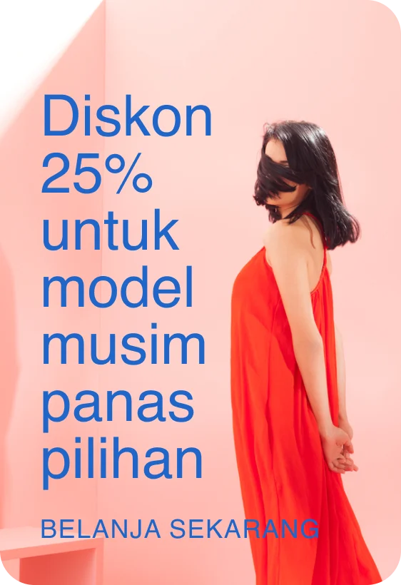 Pin Iklan menampilkan perempuan yang mengenakan gaun musim panas