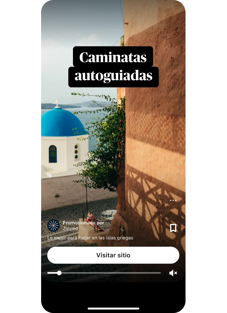 Miniatura de vista previa de un Idea Ad que muestra una pintoresca vista de la costa griega titulada "Caminatas autoguiadas" con un botón que dice "Visitar sitio" ubicado en el centro abajo.
