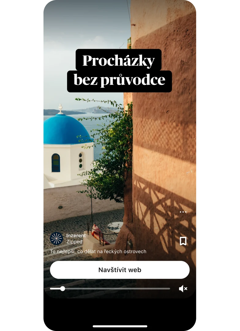 Miniatura náhledu nápadové reklamy zobrazující malebný pohled na řecké moře s názvem „Self-guided walking tours“ a tlačítkem „Visit site“ umístěným dole uprostřed.