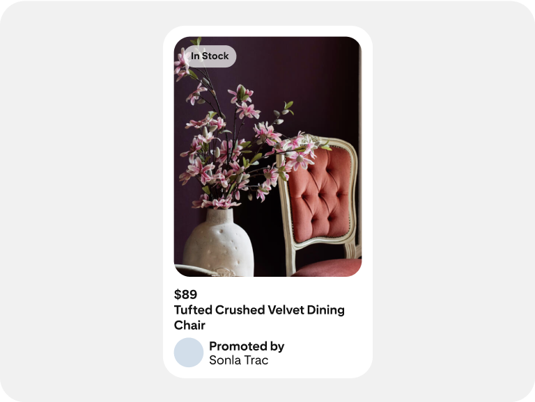 A shopping ad shows furniture, with info about availability and pricing.