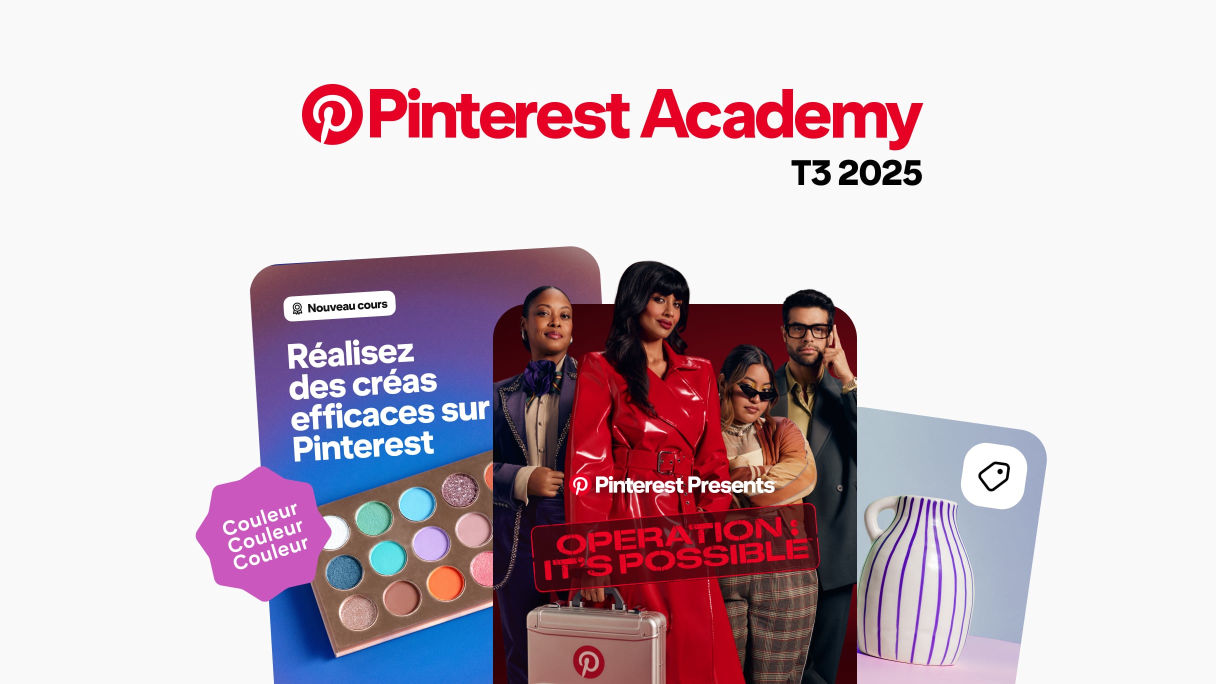 Vignettes des nouveautés de Pinterest Academy. 