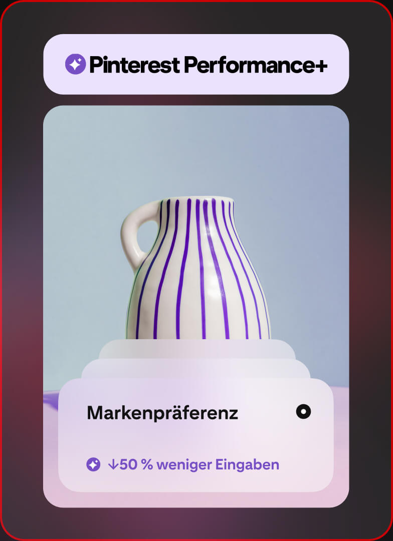Ein Foto einer gestreiften Keramikvase liegt über einer Nachricht zum schnelleren Setup.