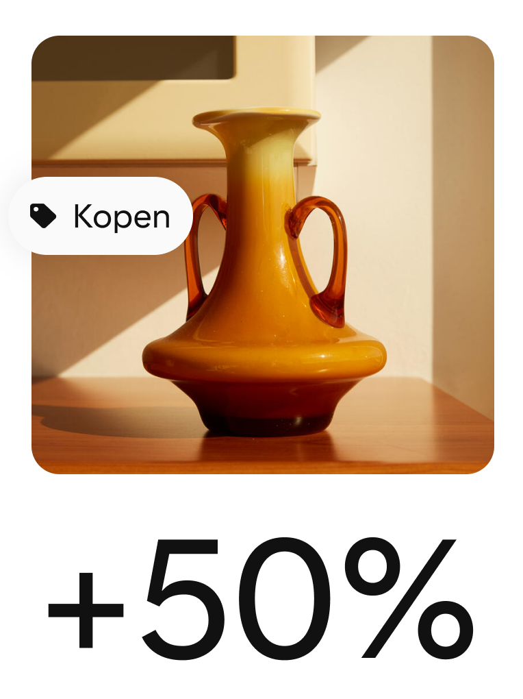 Een winkelpin voor een bruine kan, met een symbool dat laat zien dat je die kunt kopen.