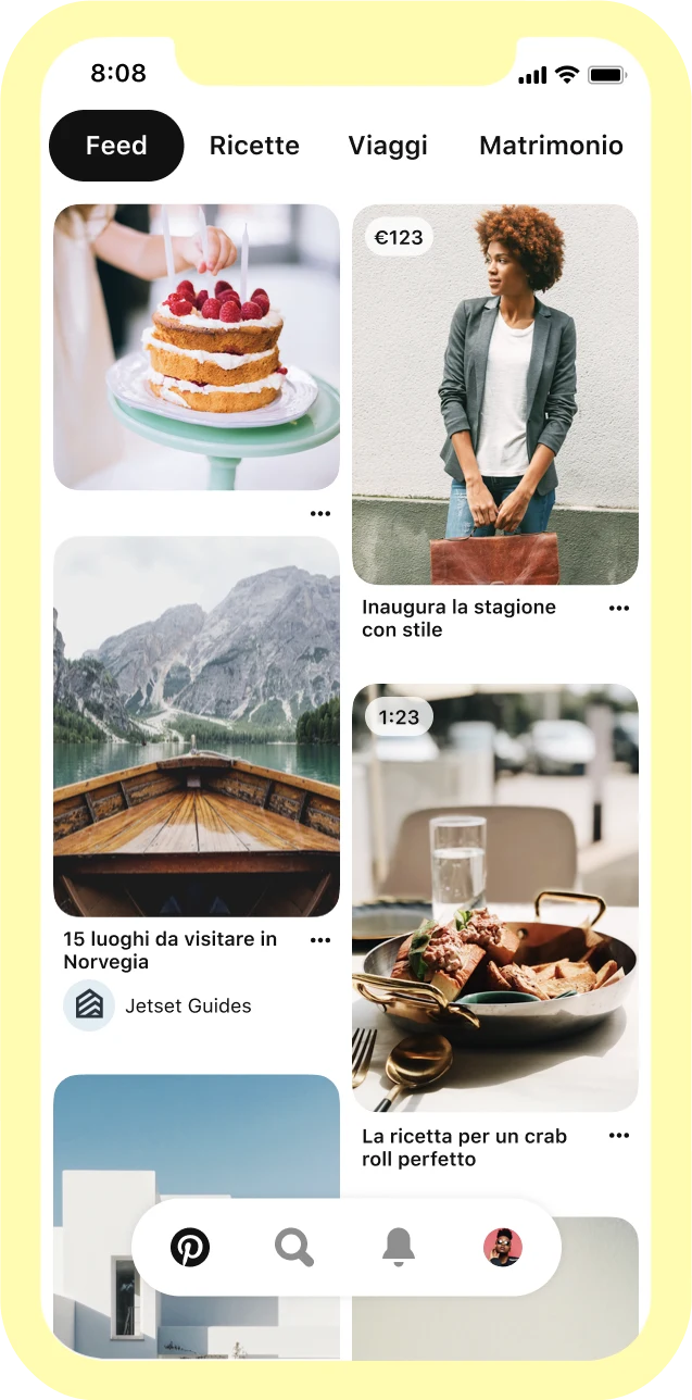 Images in a Pinterest homefeed